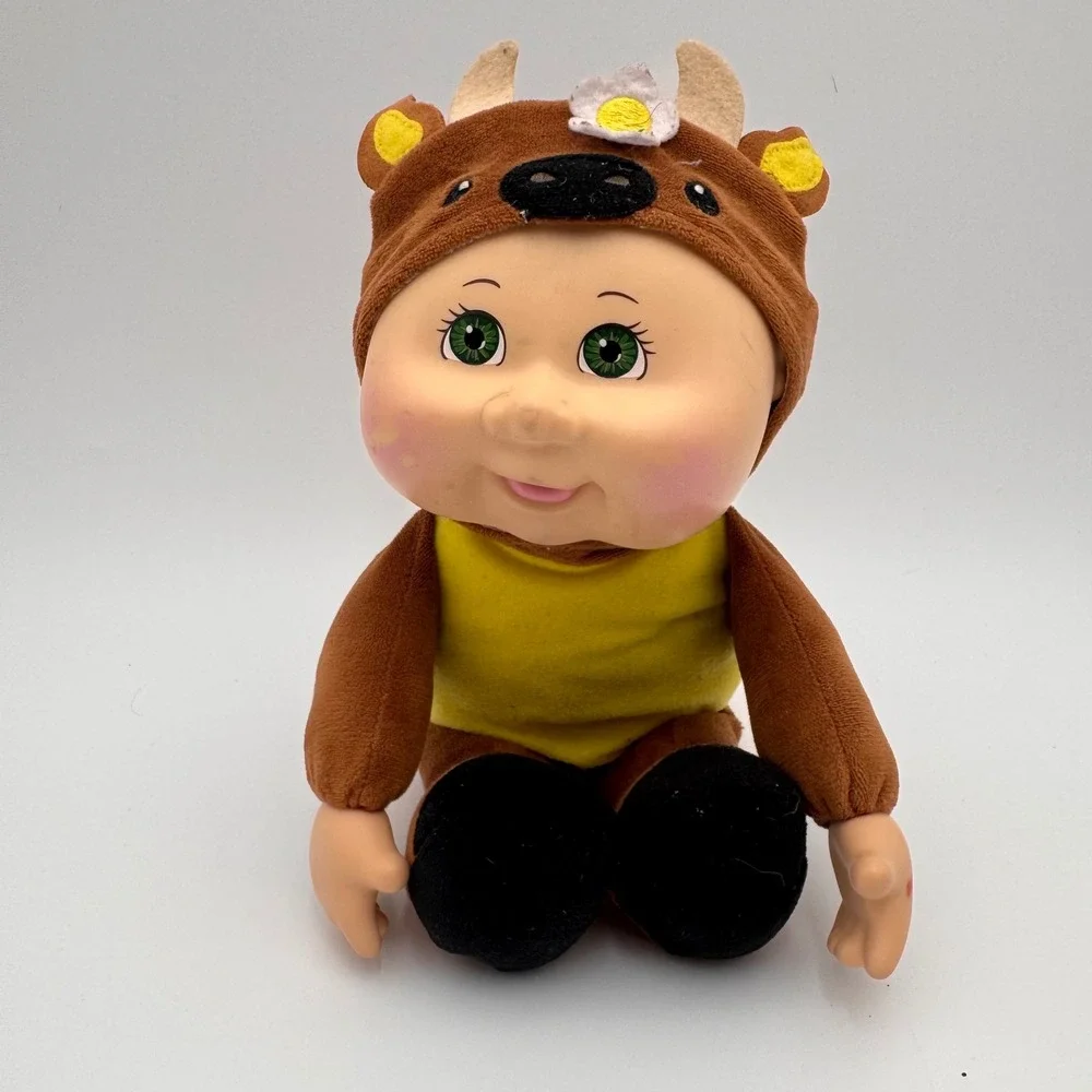 Cabbage Patch Kids Cuties Cow Plush Doll Brown Yellow Costume Green‎ Eyes